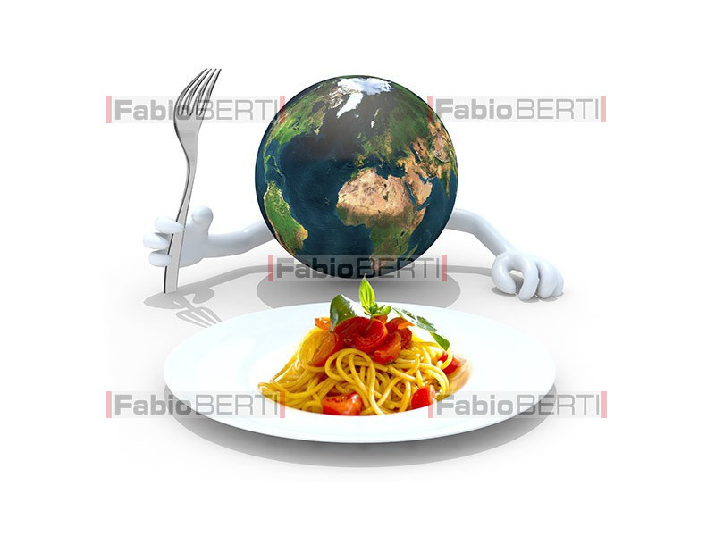world in front of a spaghetti plate