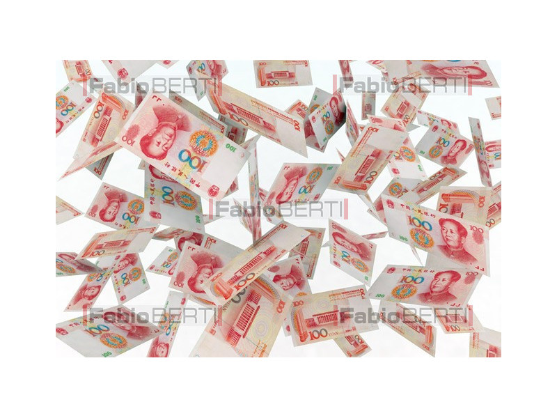 yuan banknotes in the air