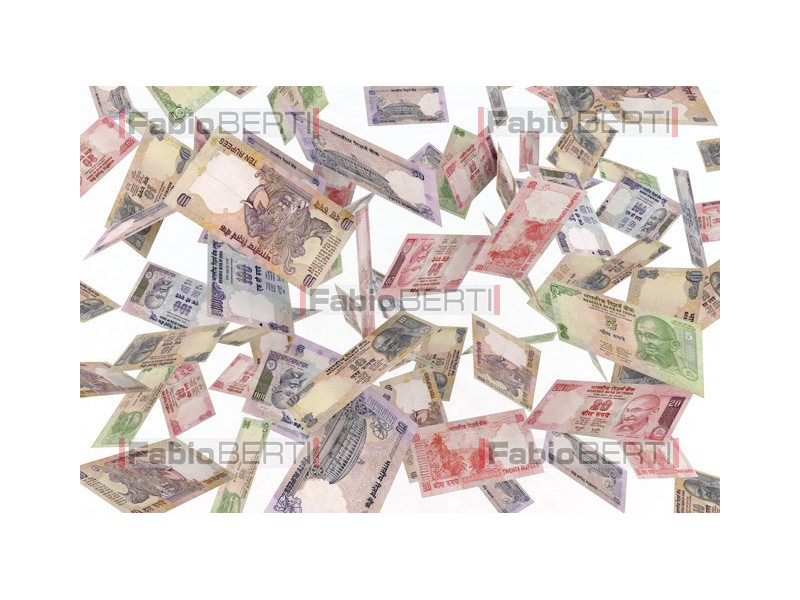 rupee banknotes in the air