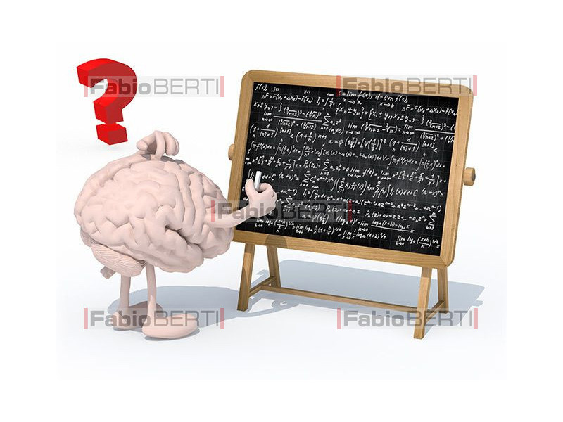 brain and blackboard with math formula