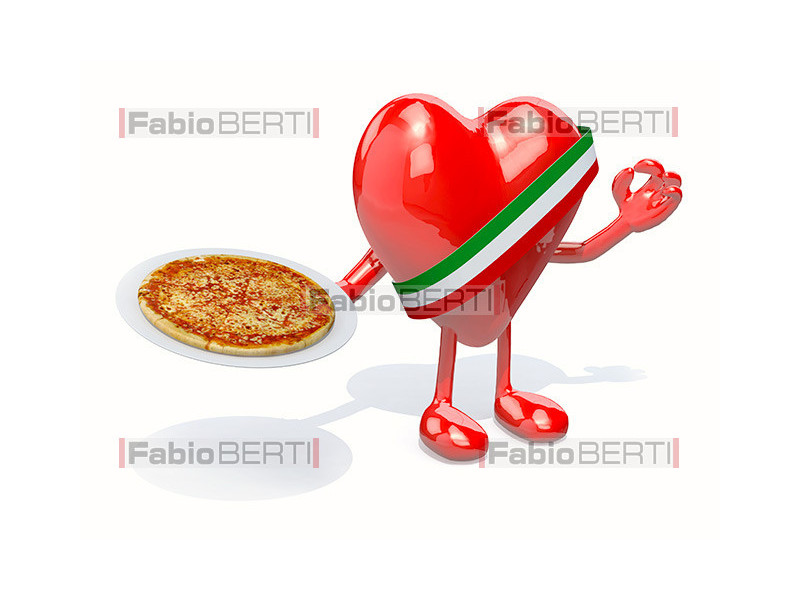 Italian cartoon heart with a pizza
