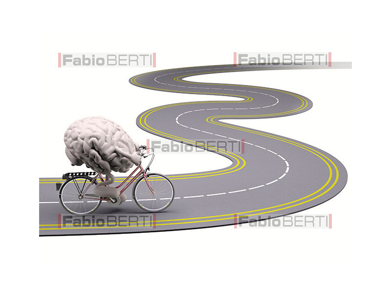 brain with bicycle on the road