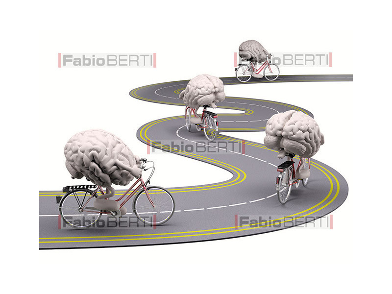 brains with bicycle on the road