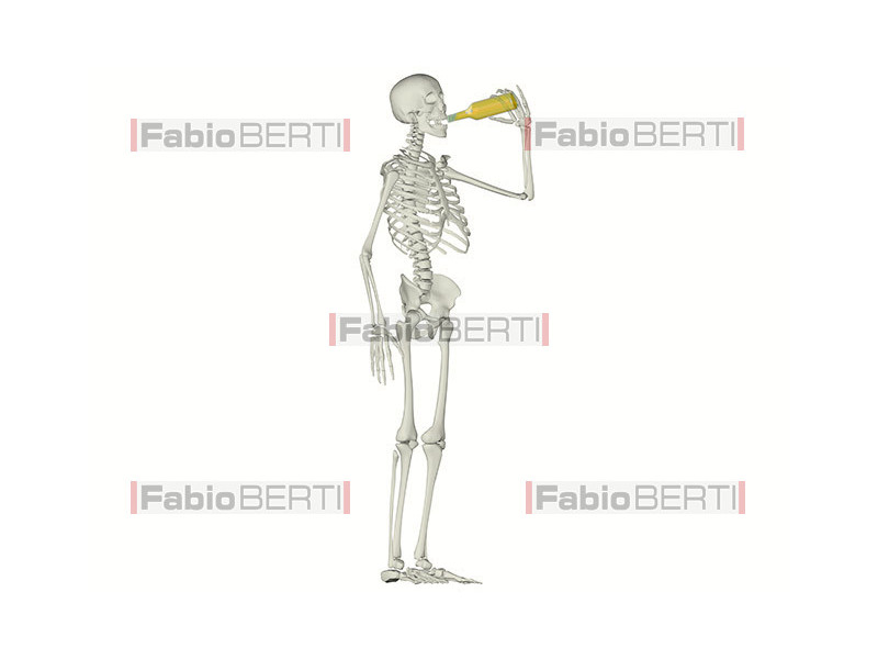human skeleton with bottle