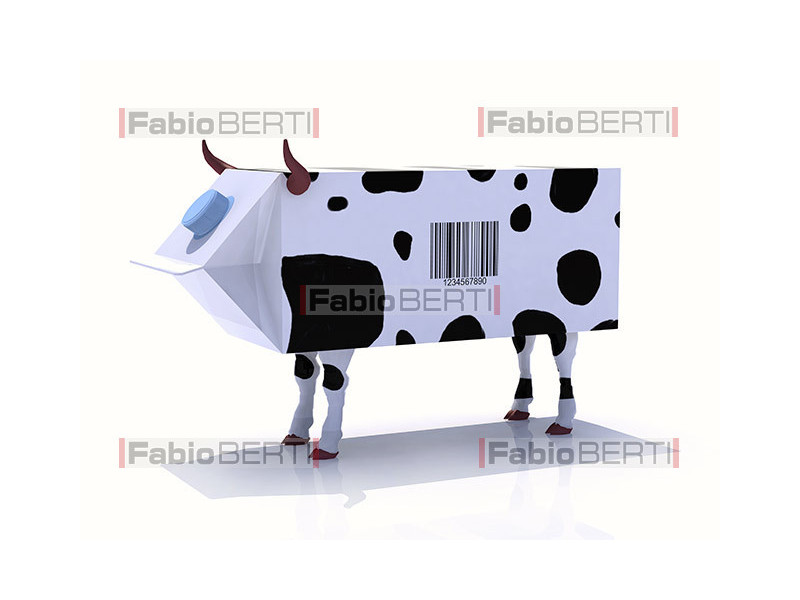 Stylized cow on milk brick