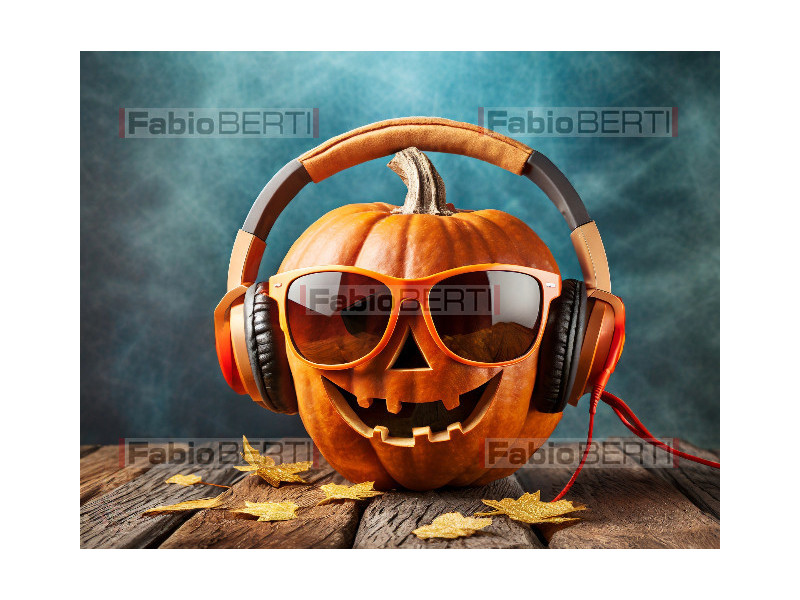 halloween pumpkin with glasses and headphones