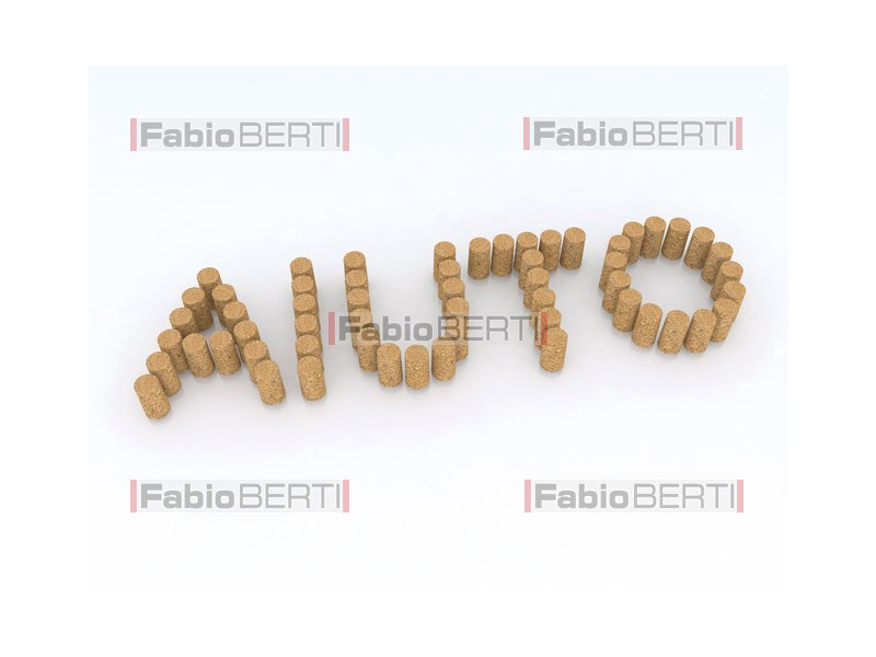 written aiuto (help in italian) with corks